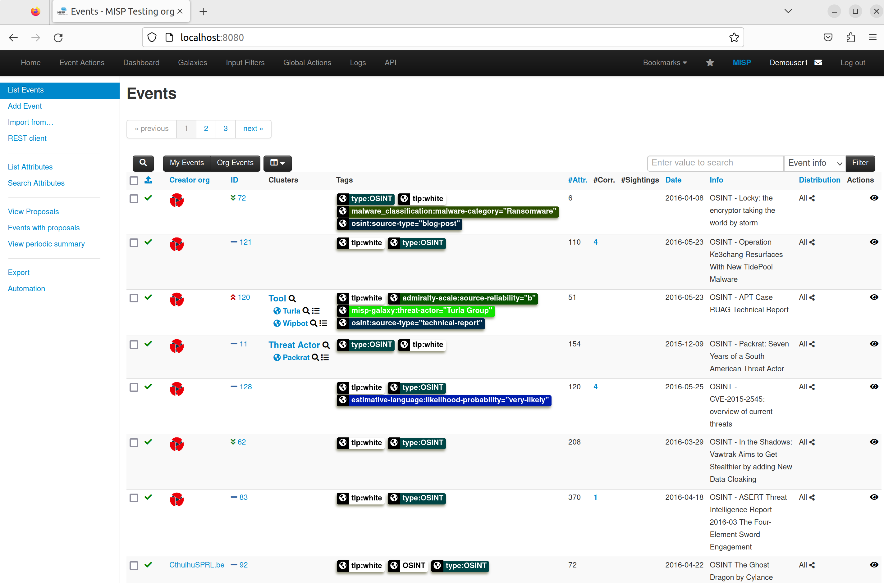 MISP screenshot