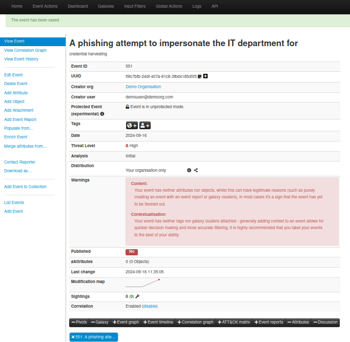 MISP screenshot