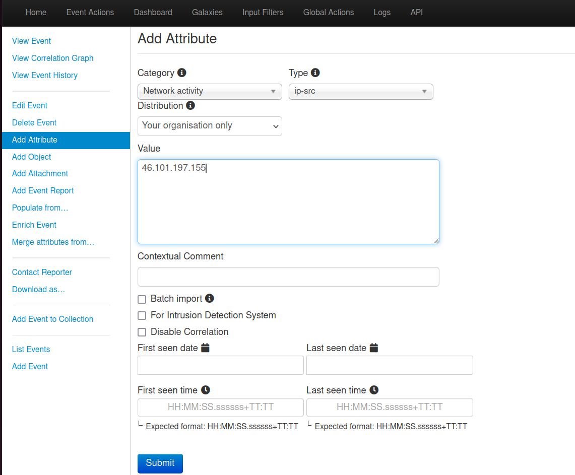 MISP screenshot